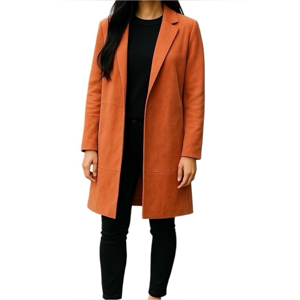 Marc New York Oversized Faux Suede Tan Women Coat Jacket Lagen Look Pockets Sz S